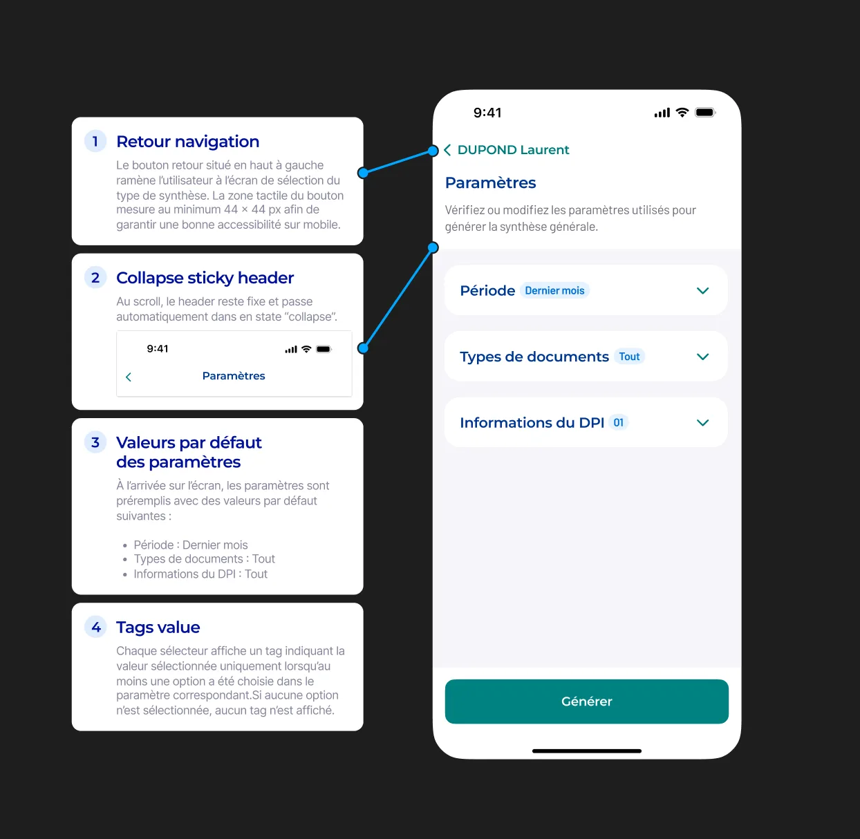 Annotated Dalvia implementation specifications beside the mobile interface